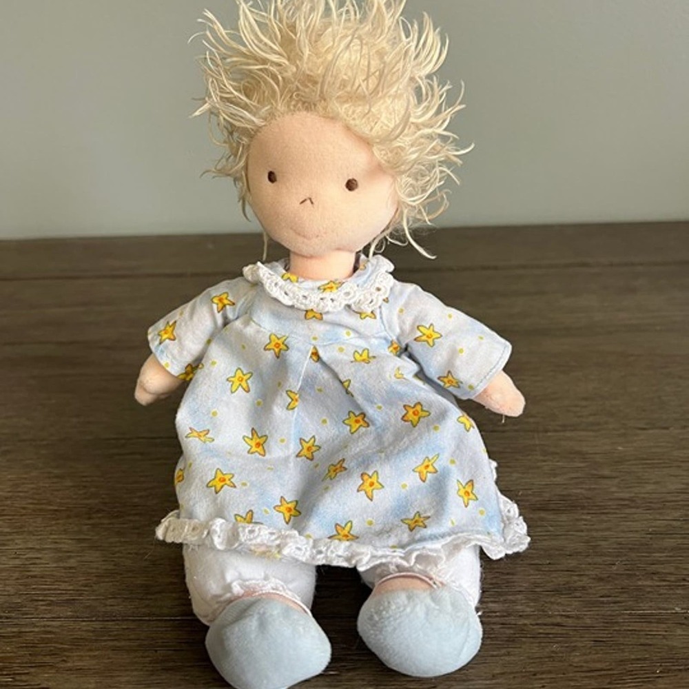 Vintage 2004 Ty Angeline Doll Plush Blue Star Nightgown Blonde Wild Hair Toy